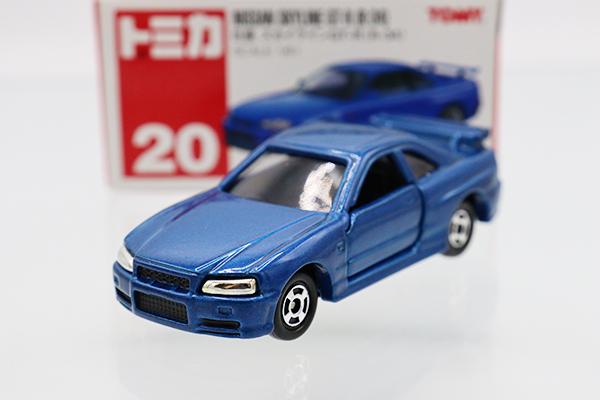 ミニカーショップ ケンボックス トミカ 赤箱☆20☆日産スカイライン GT-R (R34) ※TOMY赤ロゴ・箱スレ・買取品・現状渡しMinicar  shop KENBOX TOMICA