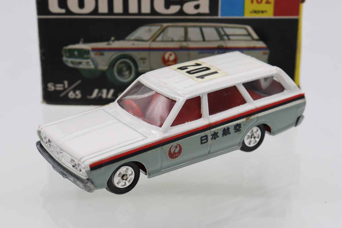 黒箱トミカ 102　JAL日本航空セドリックワゴン連絡車　美品　日本製　デッド 4836] トミカ 黒箱 102-1-5 日本航空 セドリックワゴン 連絡車