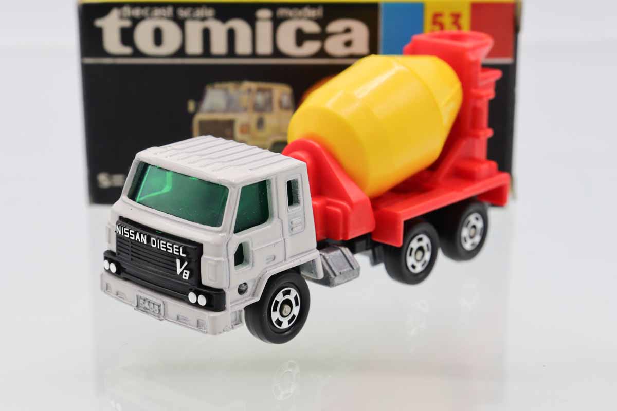 【美品】黒箱トミカ 53 日産ディーゼルミキサー車 赤/黄タンク 日本製 ミニカーショップ ケンボックス トミカ 黒箱☆53☆日産ディーゼル